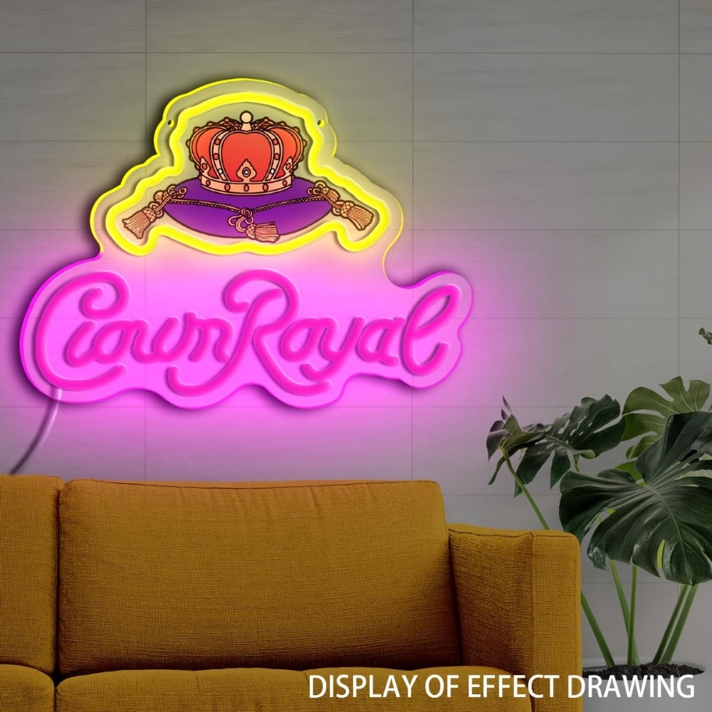 Crown Royal Neon Sign USB Powered LED Wall Art Glow Pendant Pink Orange UV Print for Game Room Bar Bedroom Birthday Party Decor Wall Decor Colorful