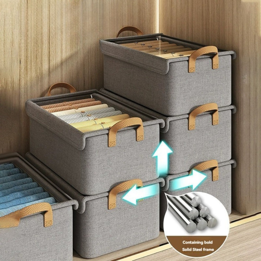 Foldable Storage Box for Clothes & Pants ¨C Collapsible Wardrobe Organizer Basket for Dormitory, Closet & Under-Bed Storage | Space-Saving Folding Bin in Gray, Denim Blue & Beige