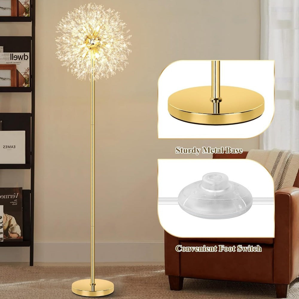 Crystal Floor Lamp Living Room 69 Inch Modern Standing Lamp ¨C 738pcs K9 Crystals, 9 LED Bulbs, Antique Brass & Gold Finish, Tall Pole Light for Bedroom, Office & Mid Century Glam Decor
