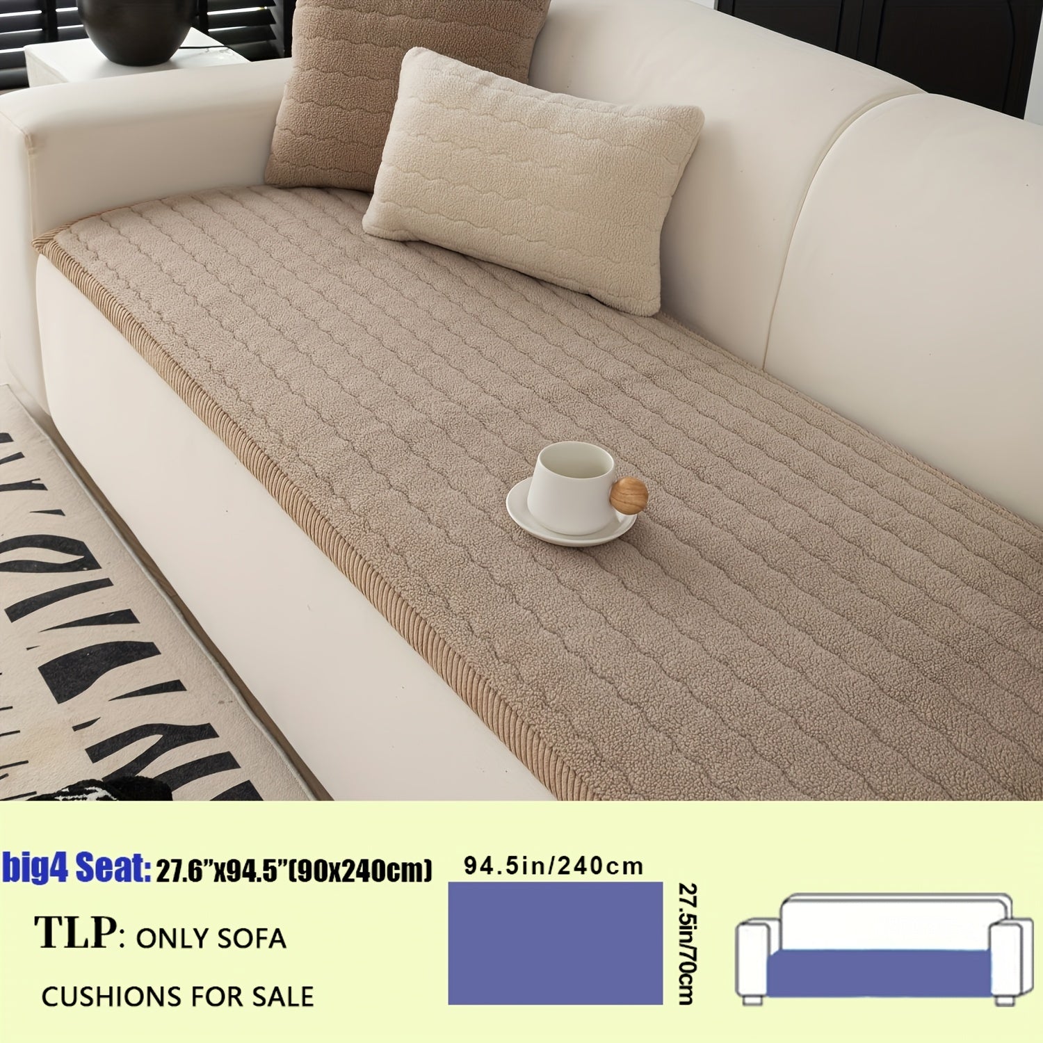 Plush Sofa Cover Bohemian Style Thickened Short Plush Non-Slip Machine Washable Pet Friendly Sofa Slipcover for Living Room Bedroom Office - Armrest Pad to 4 Seater