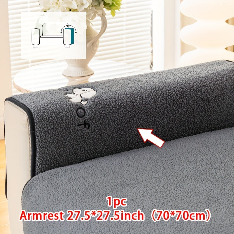 Sherpa Plush Sofa Cover Non-Slip | Thick Fleece Couch Protector, Pet Friendly Furniture Shield, 1 to 4 Seat, Armrest Backrest Pillowcase, Deep Gray Light Gray Coffee Off White