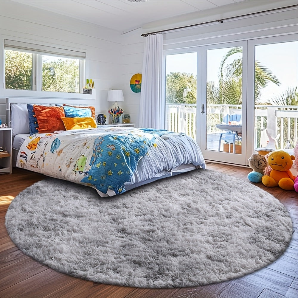 Round Shaggy Plush Rug ¨C Soft Fluffy Circular Carpet for Bedroom & Living Room, Easy Clean