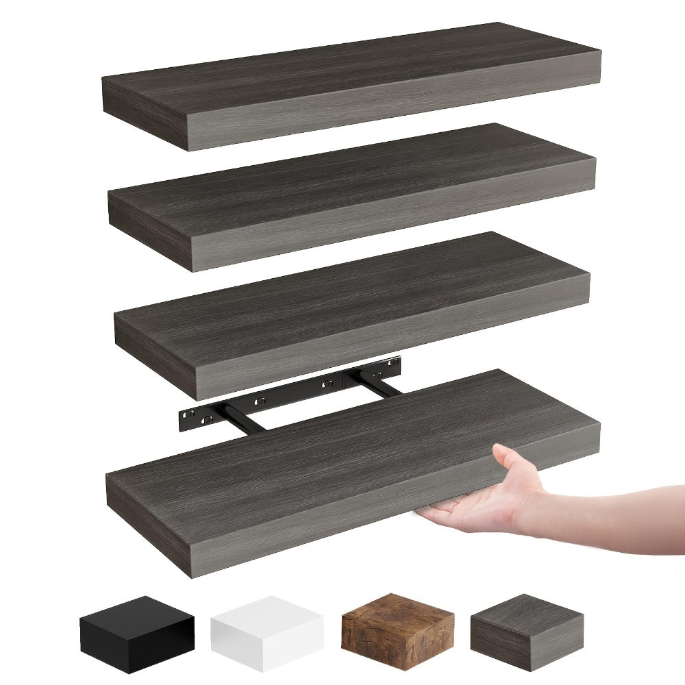 Floating Shelves for Wall 4/8pcs 15.8 Inch, Rustic Wood Wall Shelves with Invisible Brackets, Wall Mounted Display Shelf for Home Decor, Living Room, Bedroom, Bathroom ¨C Walnut, Brown, Black, White, Gray