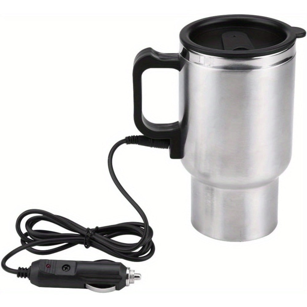 12V Car Electric Kettle 450ml Stainless Steel Travel Heating Cup Auto Shut-Off Portable Car Water Heater for Hot Water Tea Coffee Road Trip Camping