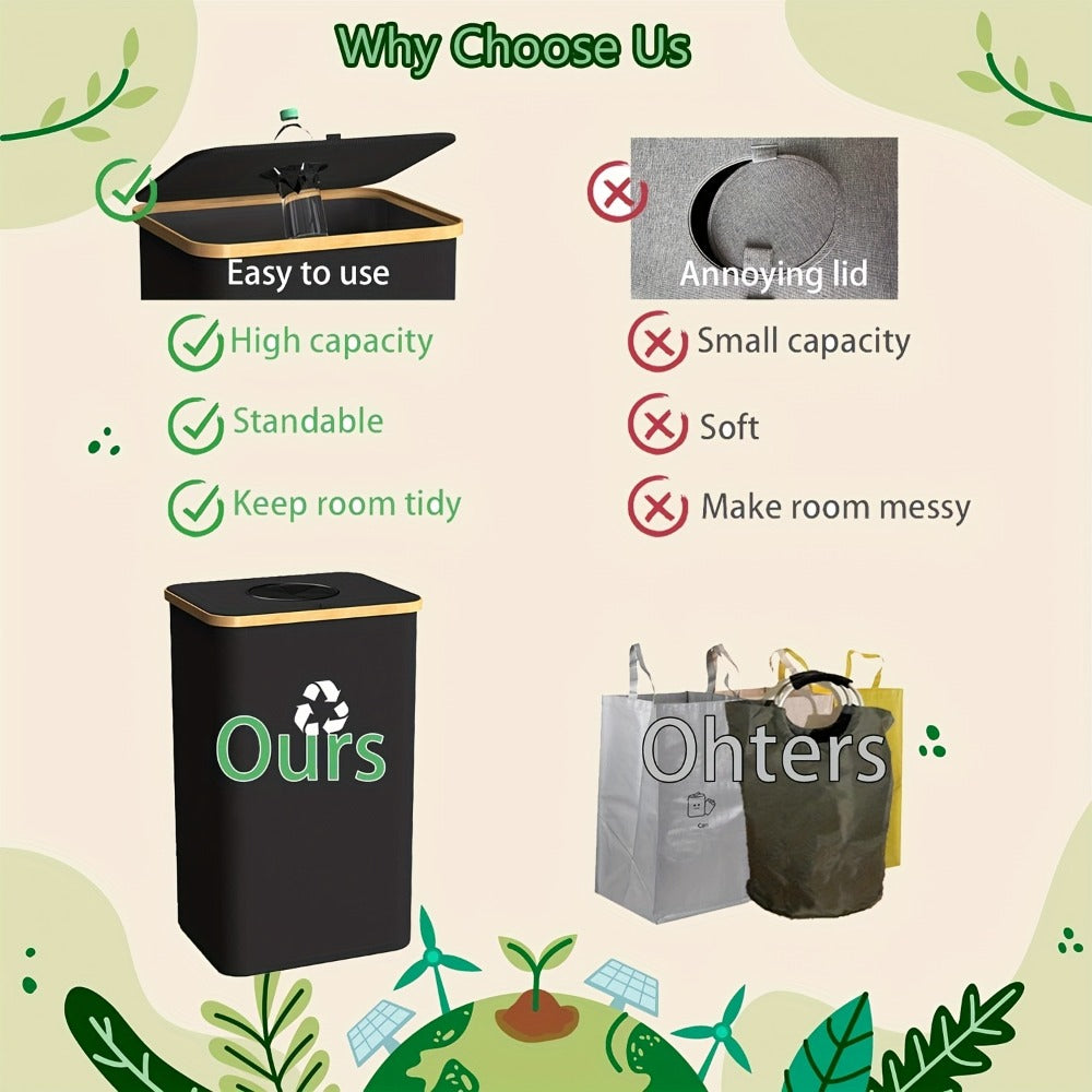 Recycling Bin 26 Gallon 100L with Lid & Removable Inner Bag, Large Collapsible Trash Can for Bottles Cans Glass & Plastic Waste, Open-Top Foldable Recycle Bin for Kitchen Garage & Outdoor Use