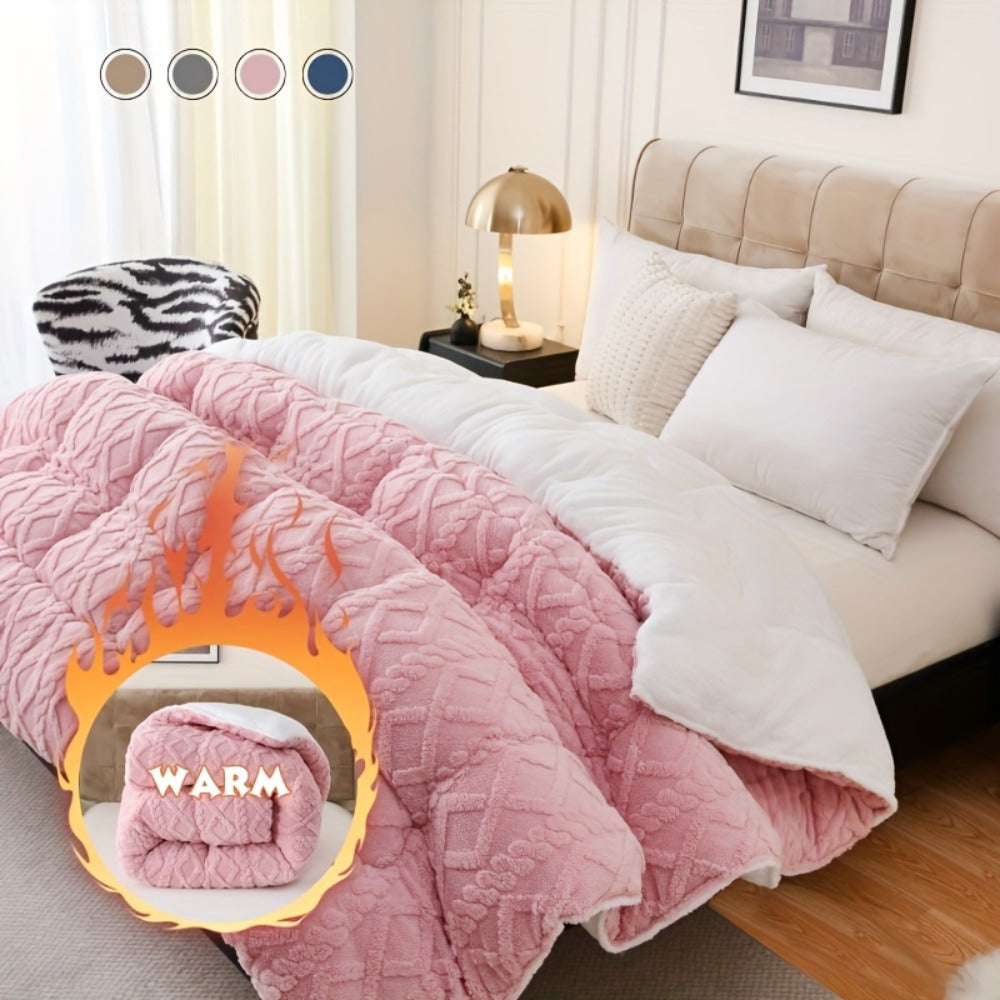 Sherpa Comforter Double-Sided Plush Taffeta, Extra Thick 500GSM Warm Fluffy Comforter for Autumn & Winter ¨C Soft Cozy Bedding for Twin XL, Full, Queen, King (Grey/Pink/Beige/Blue)