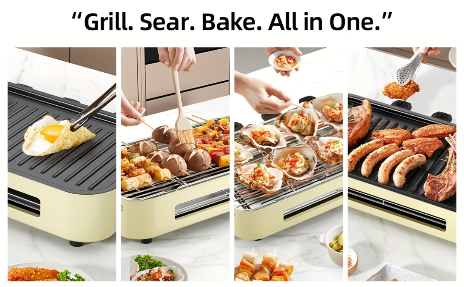 Electric BBQ Grill Indoor ¨C 1500W Smokeless Tabletop Grill with Removable Frying Pan, Waffle Maker & Non-Stick Stainless Steel Plates, Adjustable Temperature, Perfect Christmas Housewarming Gift