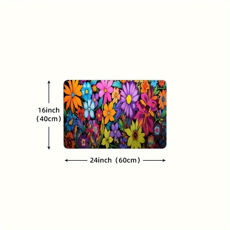 Kitchen Mat Floral Design ¨C Soft Non-Slip Rectangular Rug, Machine Washable 100% Polyester Floor Mat for Kitchen, Bathroom, Laundry Room, Living Room & Bedroom