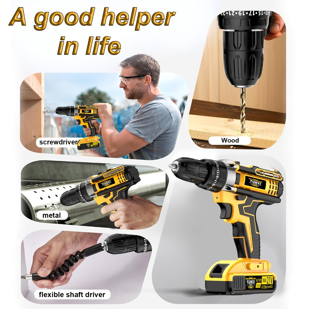 Cordless Impact Drill Set 21V ¨C Electric Power Drill with 2.0Ah Battery, Fast Charger, Screwdriver Bits, Work Light, Variable Speed & Torque Control for Home & Car Repair, Men's Gift