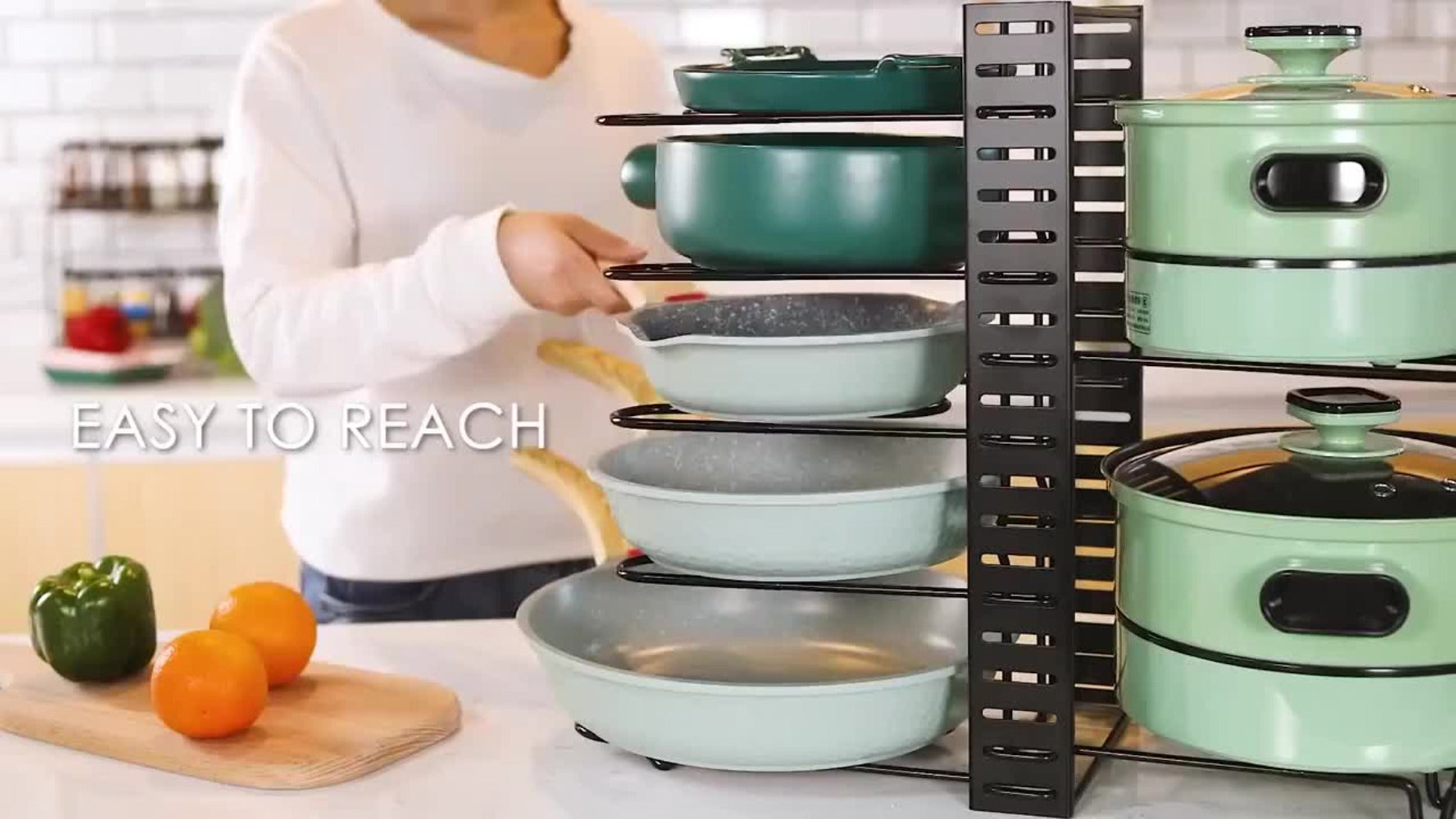 Pot and Pan Organizer 8-Tier with Lid Rack - Kitchen Cabinet Storage Rack for Cookware Pots Pans Lids and Utensils, Space Saving Vertical Cookware Organizer for Cabinet Pantry and Counter, Available in 1 or 2 Pack