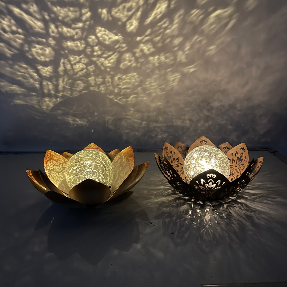 Solar Lotus Cracked Glass Ball Garden Lamp 2pcs ¨C Waterproof Metal Cracked Ball Solar Light for Outdoor & Indoor Decoration | Garden, Balcony, Dining Table & Living Room Decor | Father¡¯s Day Gift