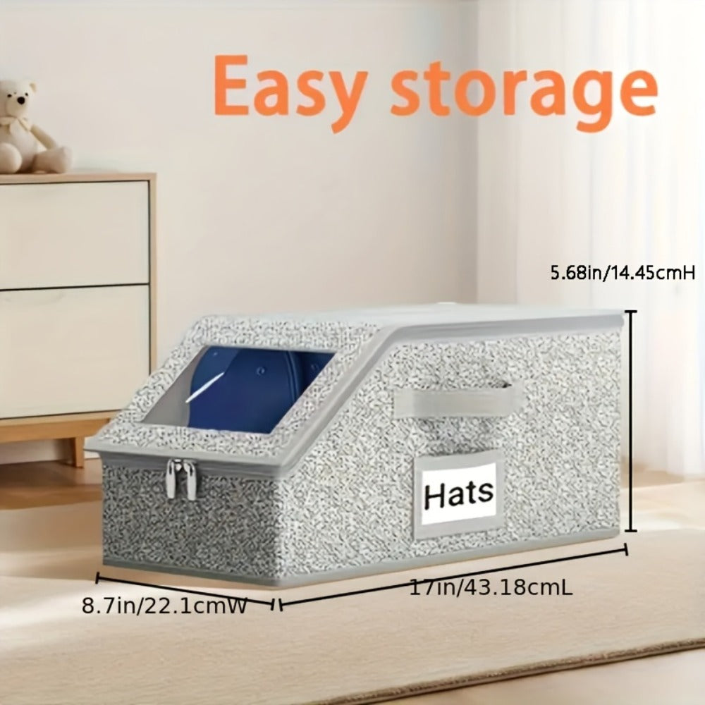Baseball Cap Storage Box 2 Pack ¨C Foldable Stackable Zippered Hat Organizer, Large Capacity Dustproof Closet Storage for Caps, Hats & Clothes, Durable Fabric