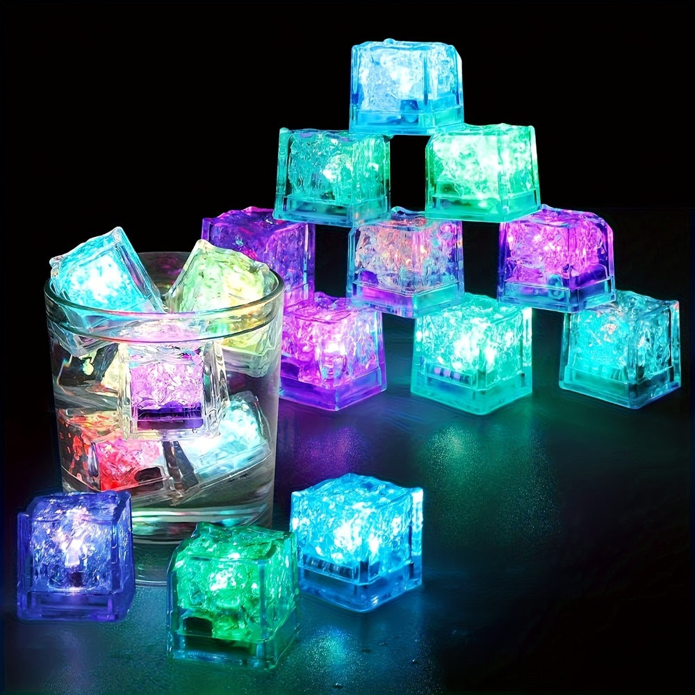 LED Ice Cube Lights Reusable Mixed Color, Flashing Sensory Light-Up Ice Cubes for Bar, Party & Wedding Decoration ¡ª Bulk Set of 24 or 48 | Eco-Friendly Promotional Event Lights