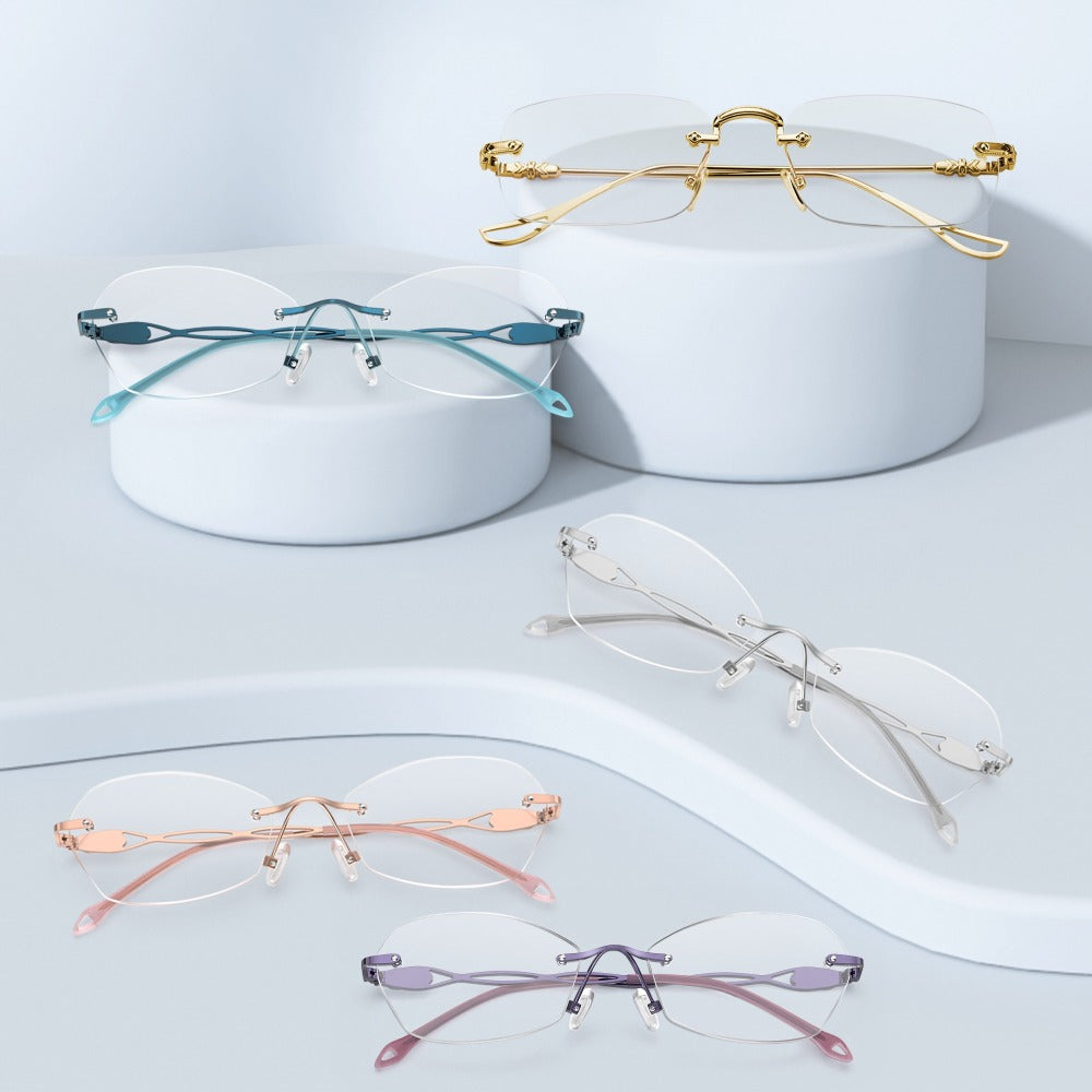 Rimless Reading Glasses for Women 3 Pack - Blue Light Blocking Lightweight Metal Frameless Readers with Anti Eyestrain Lenses, Multiple Colors and Magnifications 1.0X to 4.0X