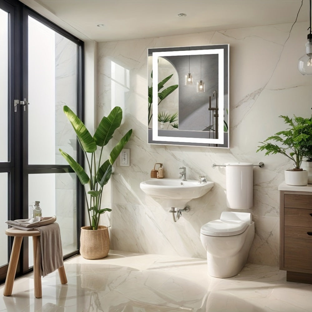 LED Bathroom Mirror with Anti-Fog ¨C Dimmable Vanity Mirror, 3 Color Lighting Modes, Dual Light Source, Wall Mounted Horizontal or Vertical, Tempered Glass, Multiple Sizes