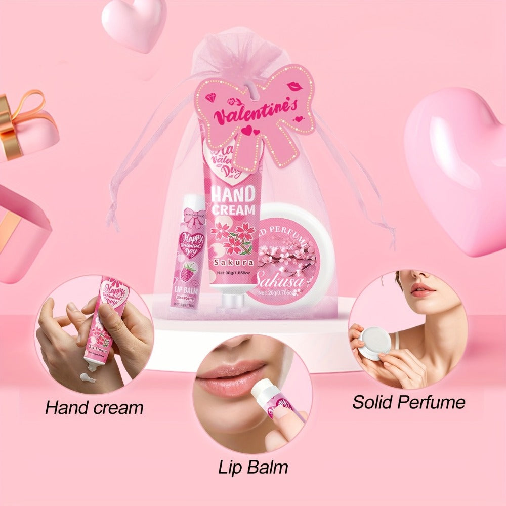 20pcs Beauty Gift Set Lip Balm Hand Cream Solid Perfume Pink Gift Bag Glossy Finish All Skin Types Holiday Party Mother's Day Wedding Bridesmaid Favors