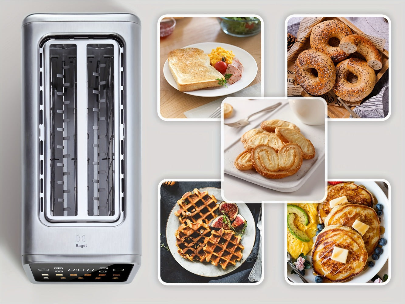 4-Slice Toaster Long Slot Stainless Steel ¨C Touch Screen LED Display, 1.5¡± Wide Slots, Countdown Timer, Memory Function, Dual Control, 6 Shade Settings