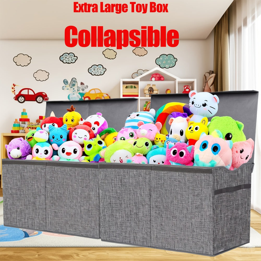 Collapsible Storage Box with Lid & Adjustable Dividers | Large Toy Chest Bin 54x16x14 Inch | Foldable Organizer for Playroom Bedroom Nursery | Boys Girls Toy Storage Box Black Dark Grey