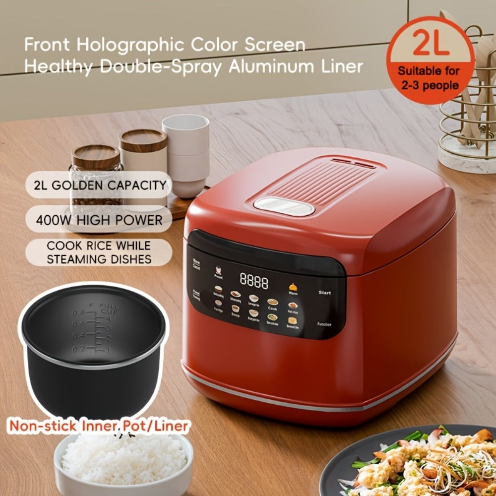 Rice Cooker 2L 4 Cups 10-in-1 Mini Multifunctional Compact Electric Rice Cooker for Rice Soup Stew Oatmeal Cake Steamed Vegetables Perfect for Small Kitchen Dorm Apartment