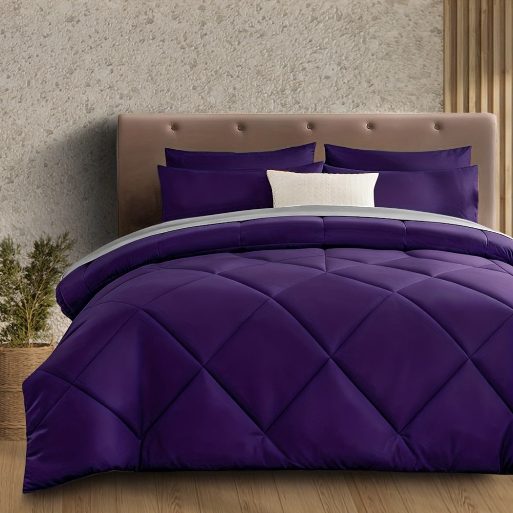 Cooling Comforter Set 2/3 Pcs ¨C Soft Fluffy Microfiber Lightweight Breathable Quilt, Rhombus Grid Solid Color Bedding for All Seasons, Twin Queen King ¨C Multiple Colors Available