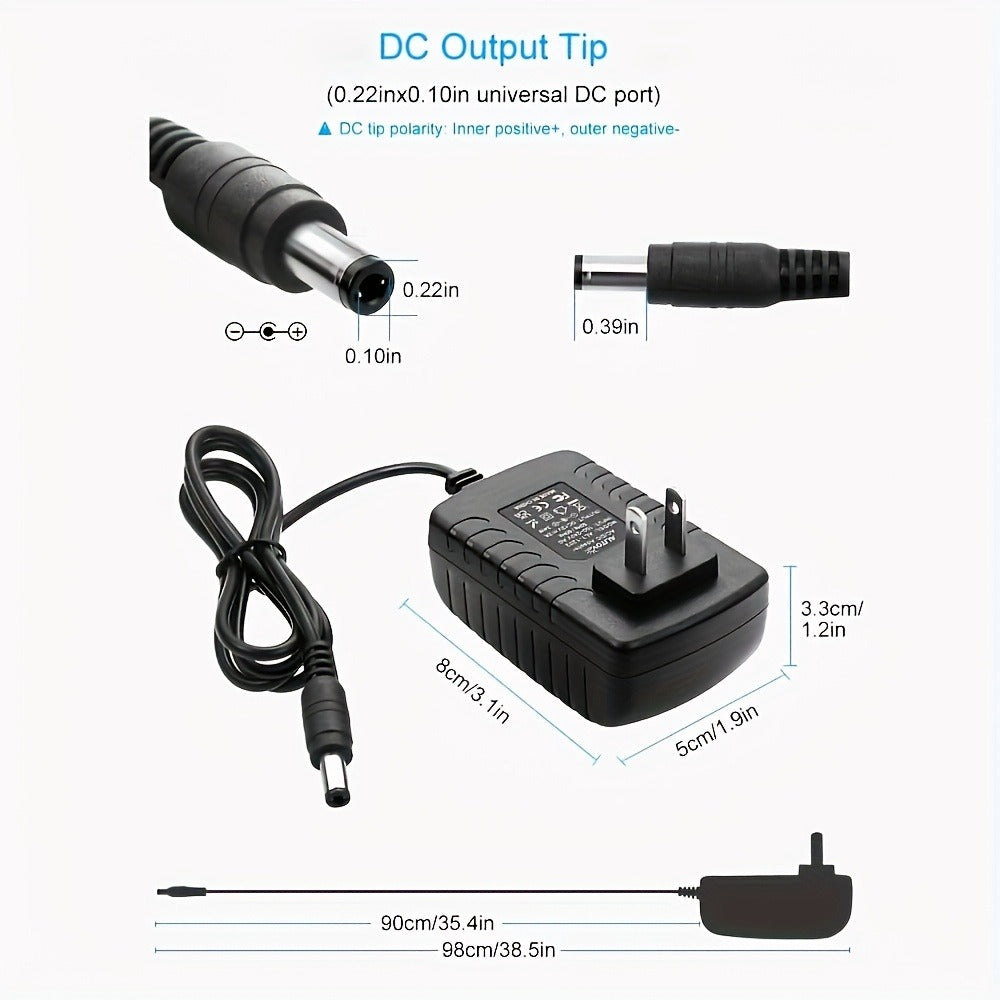 12V 2A AC DC Power Supply Adapter 11-in-1 with 10 Tips 100-240V 50-60Hz Universal DC Transformer for LED Light CCTV Camera Router BT Speaker GPS Webcam 4.9ft Cord