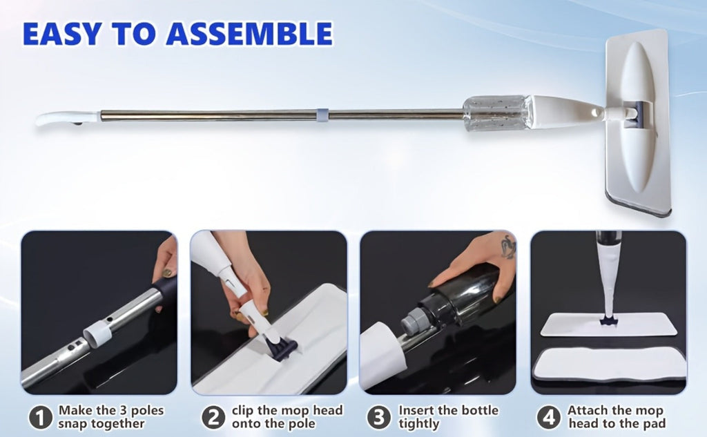 Spray Mop with 3 Washable Microfiber Carbon Fiber Pads Water Spraying Flat Mop Wet Dry Dual Use Floor Cleaning for Hardwood Laminate Tile Ceramic 4pc White