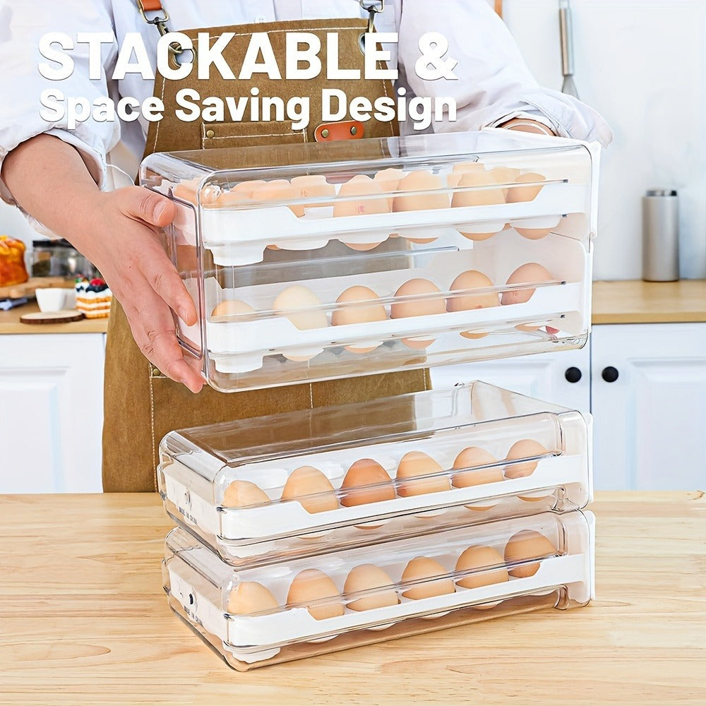 Egg Holder for Fridge 2-Tier Stackable Clear Plastic Egg Storage Container Organizer with Handles Holds 36 Eggs for Kitchen Refrigerator Home Pantry
