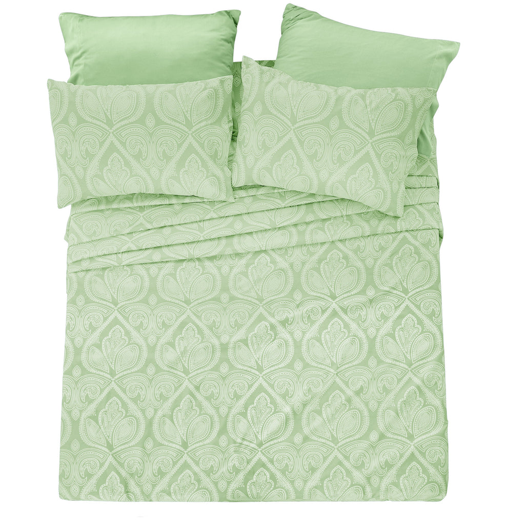 Paisley Bed Sheet Set 6-Piece Soft Brushed Microfiber Deep Pocket Fitted Sheet Wrinkle Free All-Season Comfort