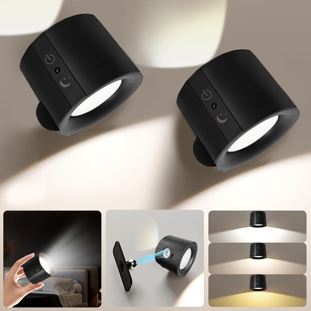 Rechargeable Wall Sconce LED Reading Light - GVTCO Magnetic 360¡ã Rotation Wall Lamp with Remote Control, 3 Color Temperatures, Dimmable, 1200mAh Battery, USB-C Charging for Bedroom, Bedside & Hallway