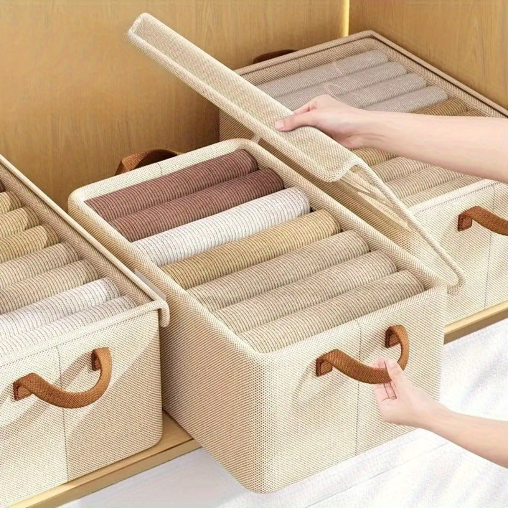 Foldable Clothes Storage Box with Transparent Lid 6-Pack, Stackable Wardrobe Organizer Bins with Steel Frame & Handles, Collapsible Fabric Closet Storage Boxes for Clothing Blankets Sundries, Green Beige Gray