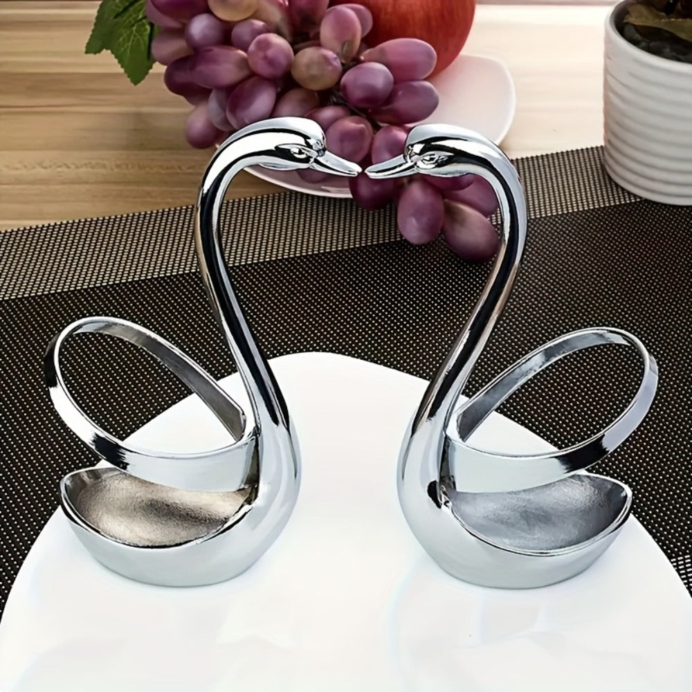 Swan Shaped Cutlery Rack Stainless Steel | Elegant Decorative Plate Holder Stand | Creative Metal Tableware Display for Party Wedding Dining Table Home Kitchen Decor