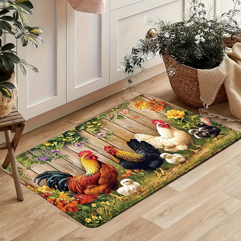 Rooster Kitchen Rugs Set 1/2/3/4pcs Vintage Farmhouse Anti-Slip Floor Mats for Kitchen Bedroom Bathroom Living Room Laundry Room Entrance