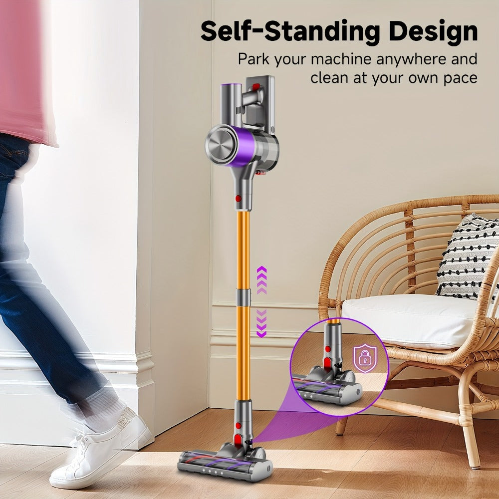 Cordless Vacuum Cleaner 58Kpa Strong Suction 6-in-1 Rechargeable Stick Vacuum with LED Electric Floor Brush Self-Standing Handheld Lightweight for Carpet Hard Floor Pet Hair Home Car