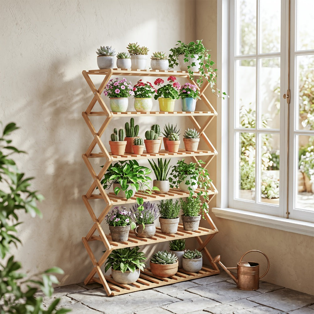 Bamboo Shoe Rack Foldable Multi-Tier ¨C Space-Saving Shoe Storage Shelf, Easy Assembly Standalone Organizer for Entryway, Hallway, Bedroom, Bathroom & Office ¨C 6 or 8 Tier Options