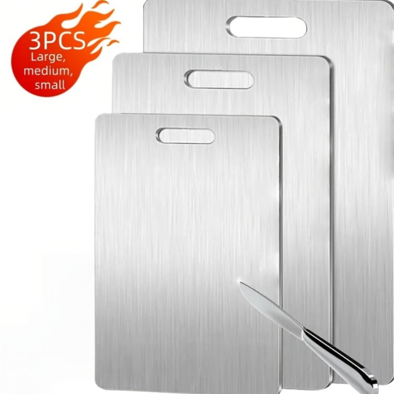 Titanium Cutting Board Set 3-Piece Pure Titanium Kitchen Cutting Boards Large Medium Small ¨C Double-Sided Durable Metal Cutting Board, Antibacterial & Easy to Clean, Professional Kitchen Chopping Board