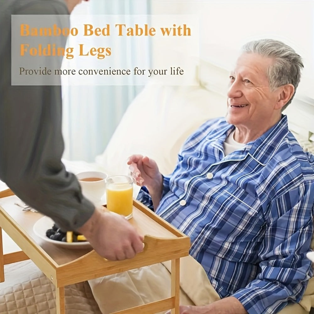Bamboo Bed Tray Table with Folding Legs & Handles ¨C Breakfast Sofa Lap Desk, 19.32¡± x 11.83¡±, Natural Bamboo