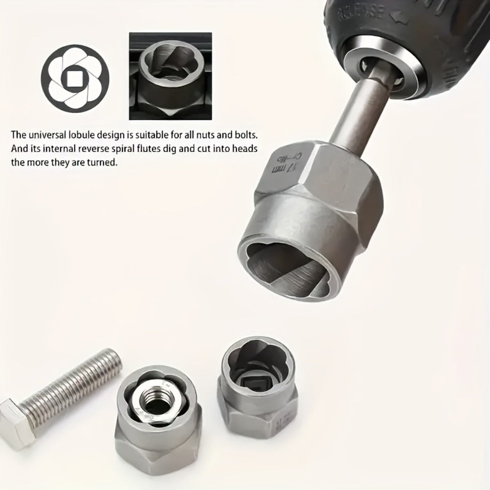 Nut Extractor Kit 14pcs, Damaged Bolt & Nut Remover Set with 13 Stripped Nut Extractors & 1 Hex Socket Adapter, 1/4¡± to 3/8¡± Drive Lug Nut Removal Tool for Construction, Auto & Home Repair