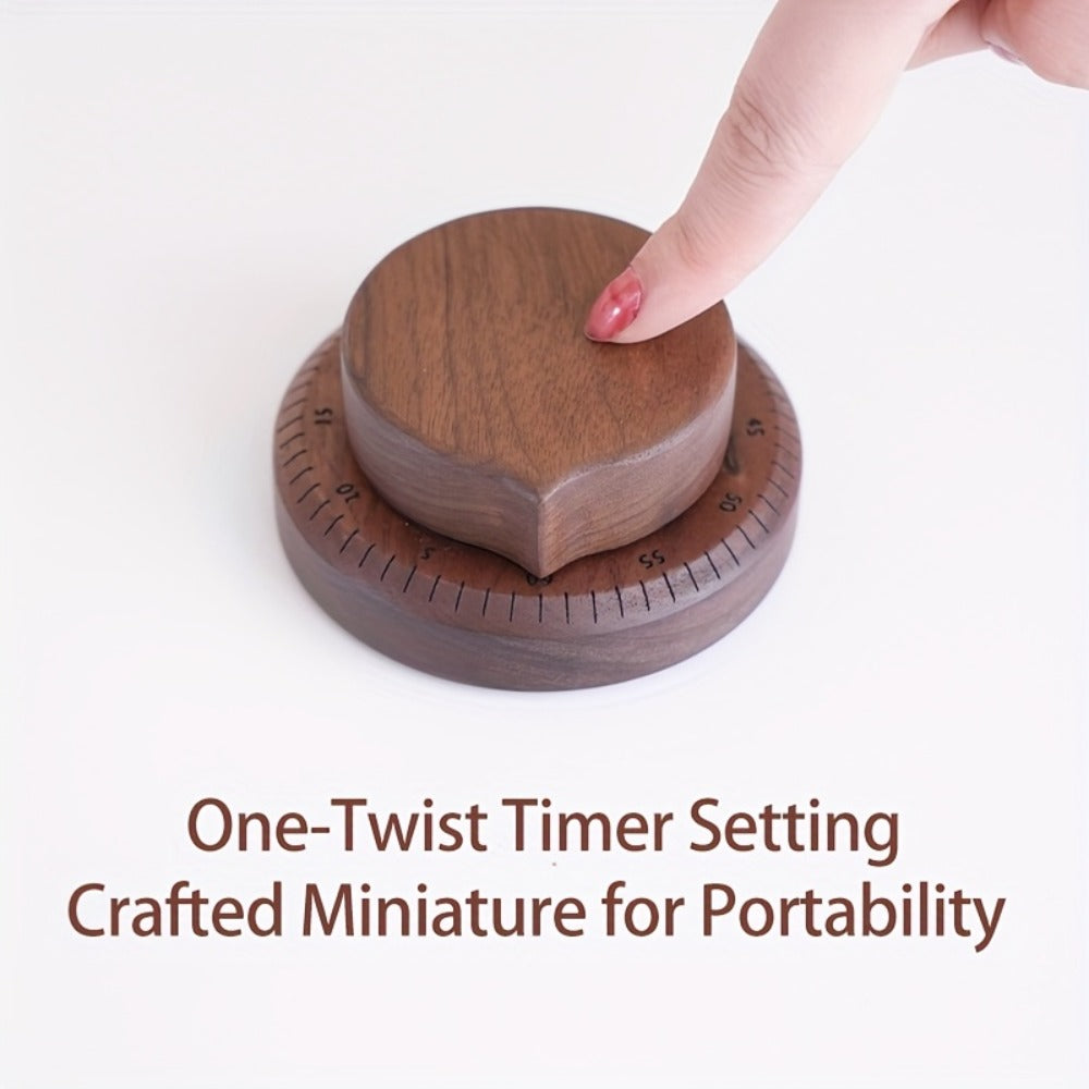 Mechanical Kitchen Timer with Loud Alarm - Black Walnut Wood Cooking Timer, 100% Battery-Free Desktop Timer for Cooking, Baking & Study