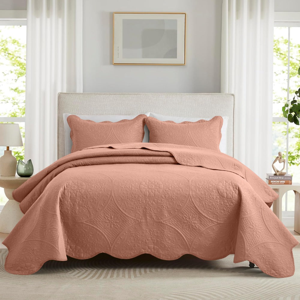 Quilted Bedspread Set 3 Piece ¨C Soft Floral Coverlet with Pillow Shams, Lightweight Breathable Quilt for Bedroom & Guest Room, All Season Bed Cover