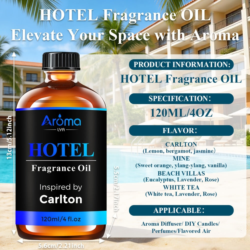 Hotel Fragrance Oil 4oz ¨C Luxury Resort Scents for Diffuser, Candle, Humidifier & Car | M Way, White Tea, Carlton, Beach Villas