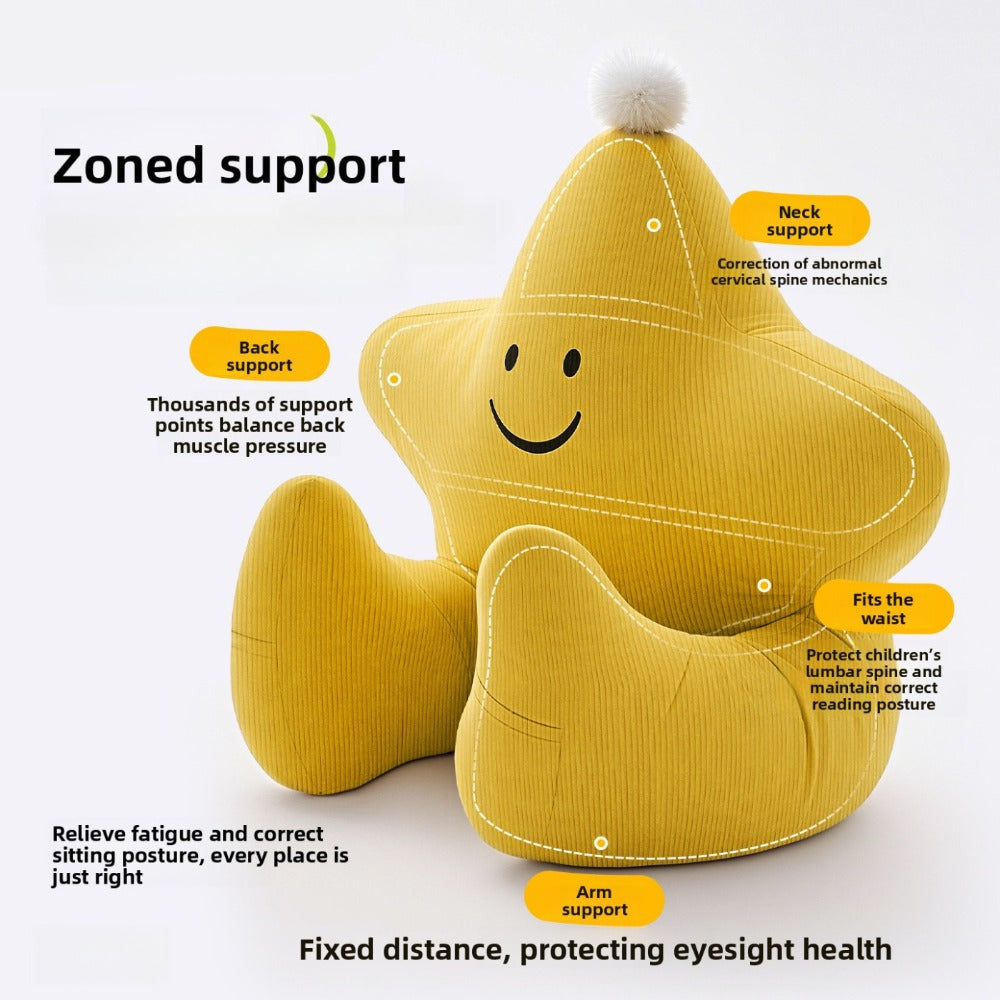 Kids Reading Pillow Star Shape with Neck Support Back Support Lumbar Support & Armrests Ergonomic Spine Protection Sit-Up Pillow for Children Reading Study Gaming on Sofa Bed Floor (Blue Green Yellow Pink)