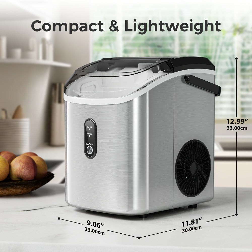 Countertop Nugget Ice Maker 35lbs in 24hrs, Self-Cleaning Portable Ice Machine with Ice Scoop & Basket, Stainless Steel, for Home Kitchen Office Camping RV Bar