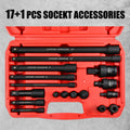 Impact Socket Set 3/8¡± Drive, 15-Piece Swivel Impact Universal Socket Set & 17+1 Piece Accessory Set, 8mm-22mm Cr-Mo Steel with Black Phosphate Finish, Professional Tool Kit for Home & Auto Repair
