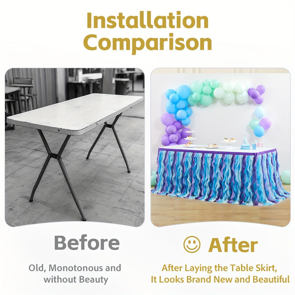 Tutu Table Skirt 6ft ¨C Ruffle Curly Willow Tulle Table Skirt for Rectangle & Round Tables, Birthday Party, Wedding, Baby Shower, Christmas & Halloween Decoration, Multiple Colors