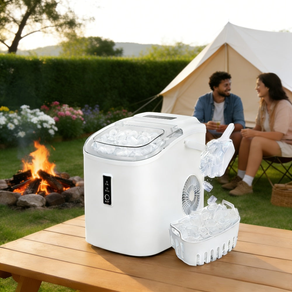 Portable Ice Maker Countertop ¨C Bullet Ice Machine 26-29 Lbs Daily, 9 Ice Cubes in 6 Mins, Self-Cleaning, Quiet Under 45dB, with Handle, Basket & Scoop, for Home, Kitchen, Camping & RV
