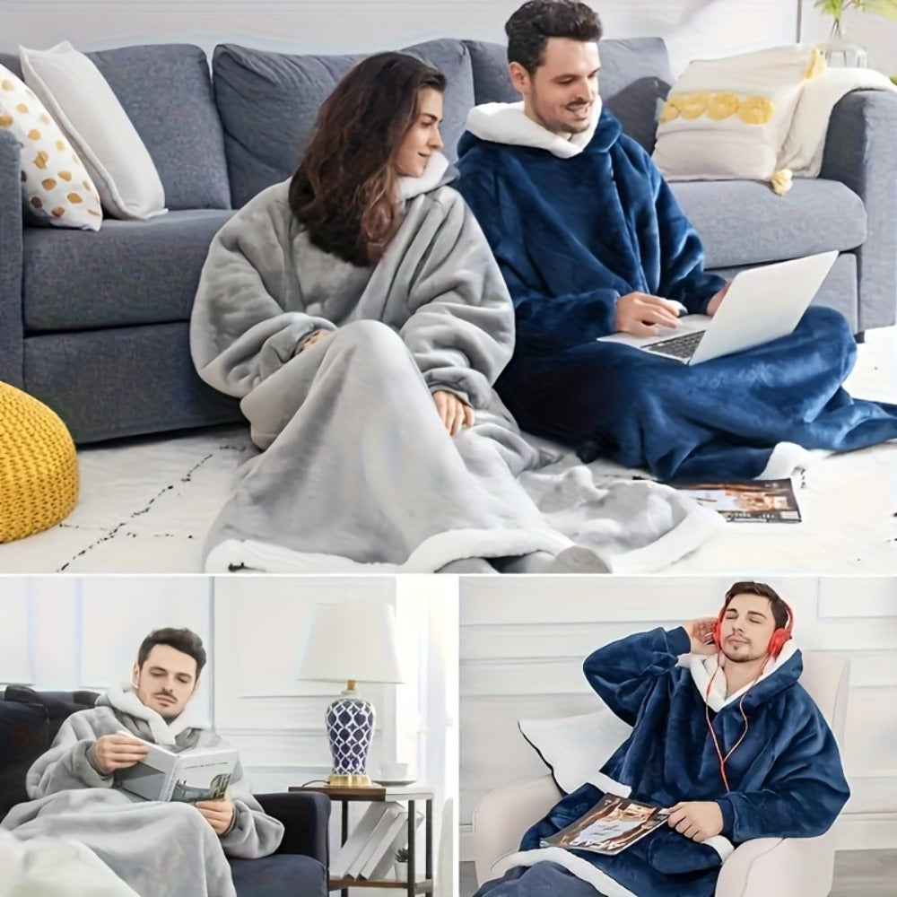 Oversized Wearable Blanket Hoodie Jacket ¨C 350-400gsm Thick Warm Suede Flannel, Hooded Pocket Lazy Coat for Women & Men, 5 Colors