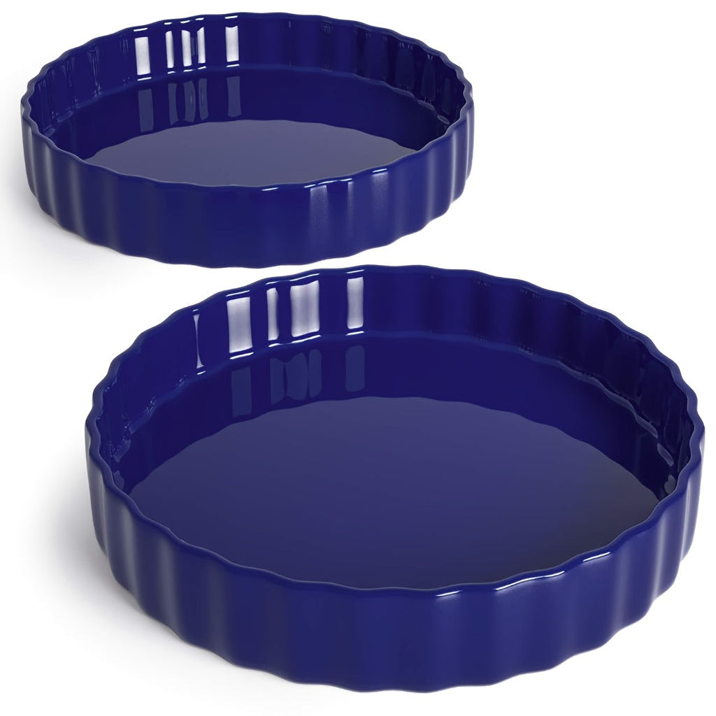 Ceramic Quiche Pan Set of 2, 9.5 Inch Fluted Tart Dish for Oven Baking, Non-Stick Pie Dish for Quiche Lorraine, Chicken Pot Pie, Tart, Flan