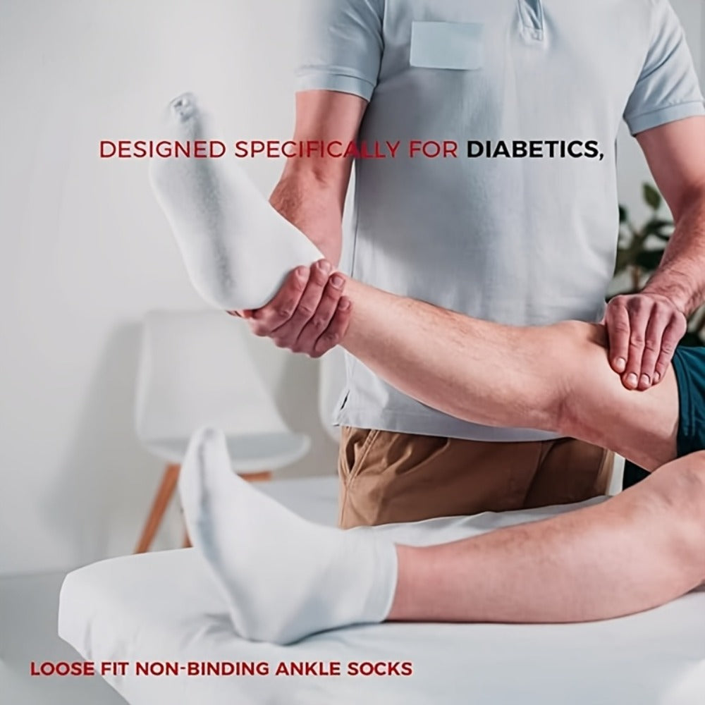 Diabetic Socks 12 Pairs Non Binding Low Cut Cushioned Seamless Loose Fit Ankle Socks for Men Women Edema Neuropathy Wide Toe Box White Black Brown Grey Khaki Navy
