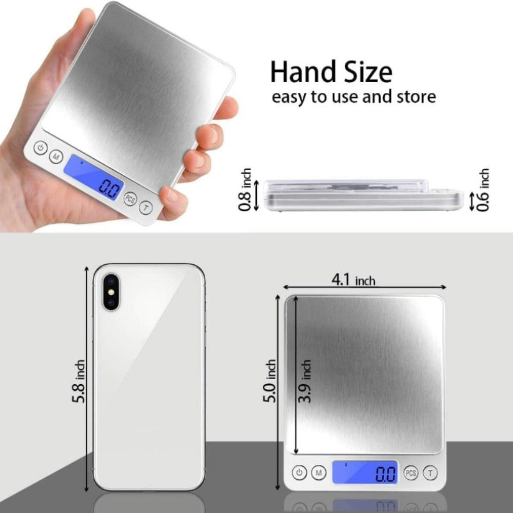 Digital Kitchen Scale Pocket Food Scale 3000g x 0.1g Accuracy, 6 Unit Modes LCD Display Tare Function, Mini Gram Scale for Food Cooking Baking Nutrition Coffee Jewelry, 2 Trays & Batteries Included