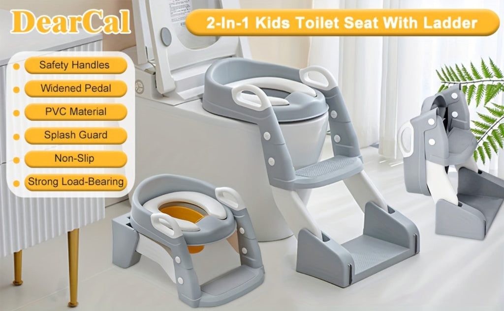 Potty Training Seat with Step Ladder 2-in-1 Toddler Toilet Seat & Stool - Foldable Kids Potty Chair with Splash Guard, Anti-Slip Pads & Handles for Boys Girls